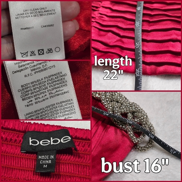 Bebe ✦ Red Satin One-Shoulder Top ✦ Braided Beaded Strap Ruched Bodice M EUC - Picture 15 of 16